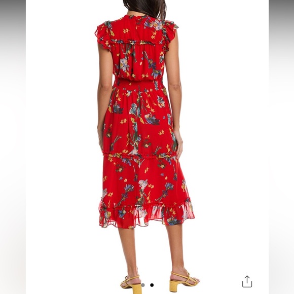 CeCe Red Midi Dress with Elegant Design - Picture 2 of 3